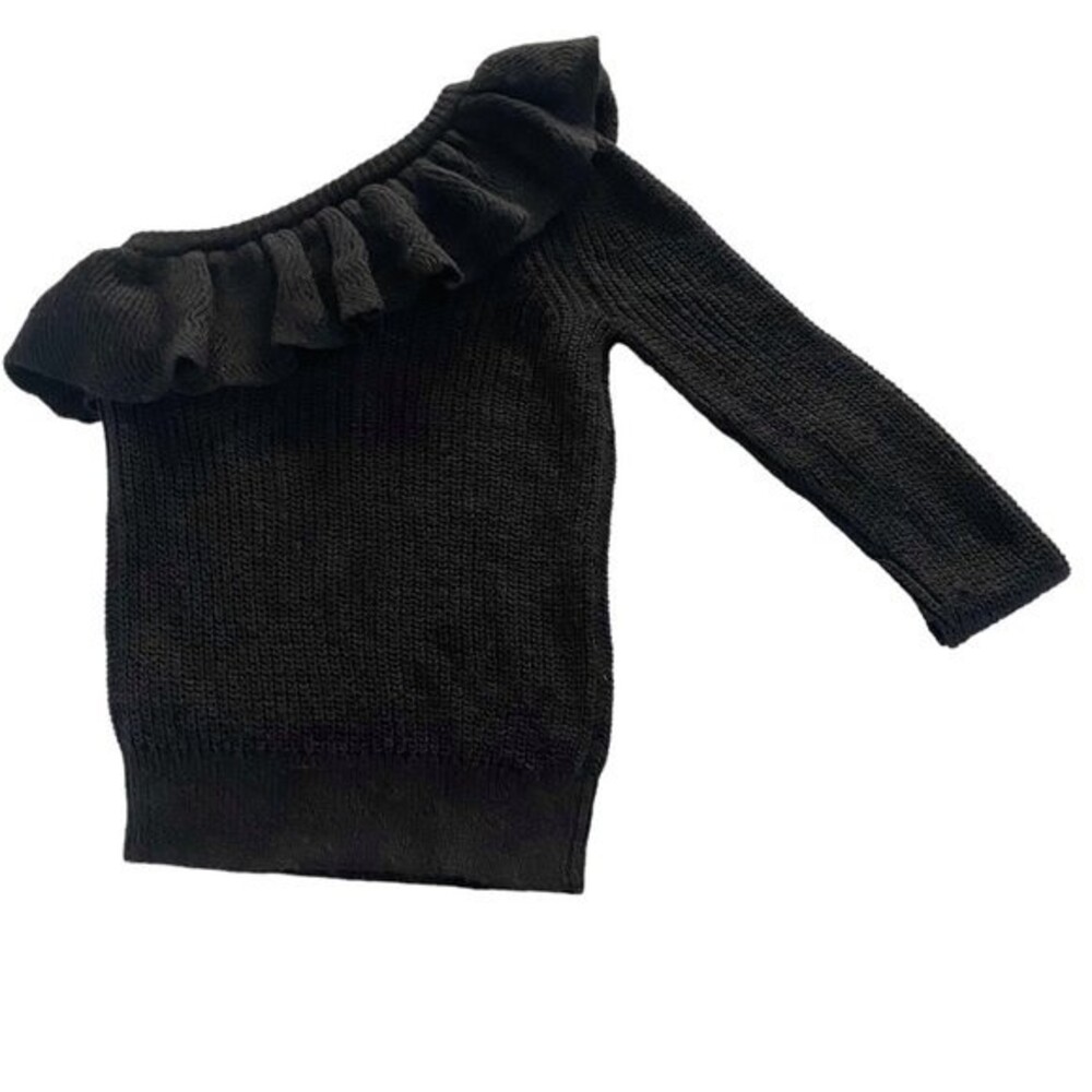 Rebecca Taylor Black Knit One Shoulder Ruffle Long Sleeve Alpaca Sweater XS - Picture 6 of 11